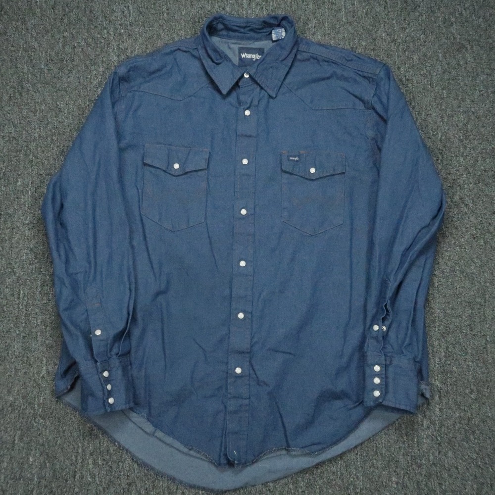 Wrangler Shirt Mens XXL Blue Denim Pearl Snap Long Sleeve 2XL